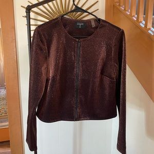 Tahari statement blazer in bronze sparkle.